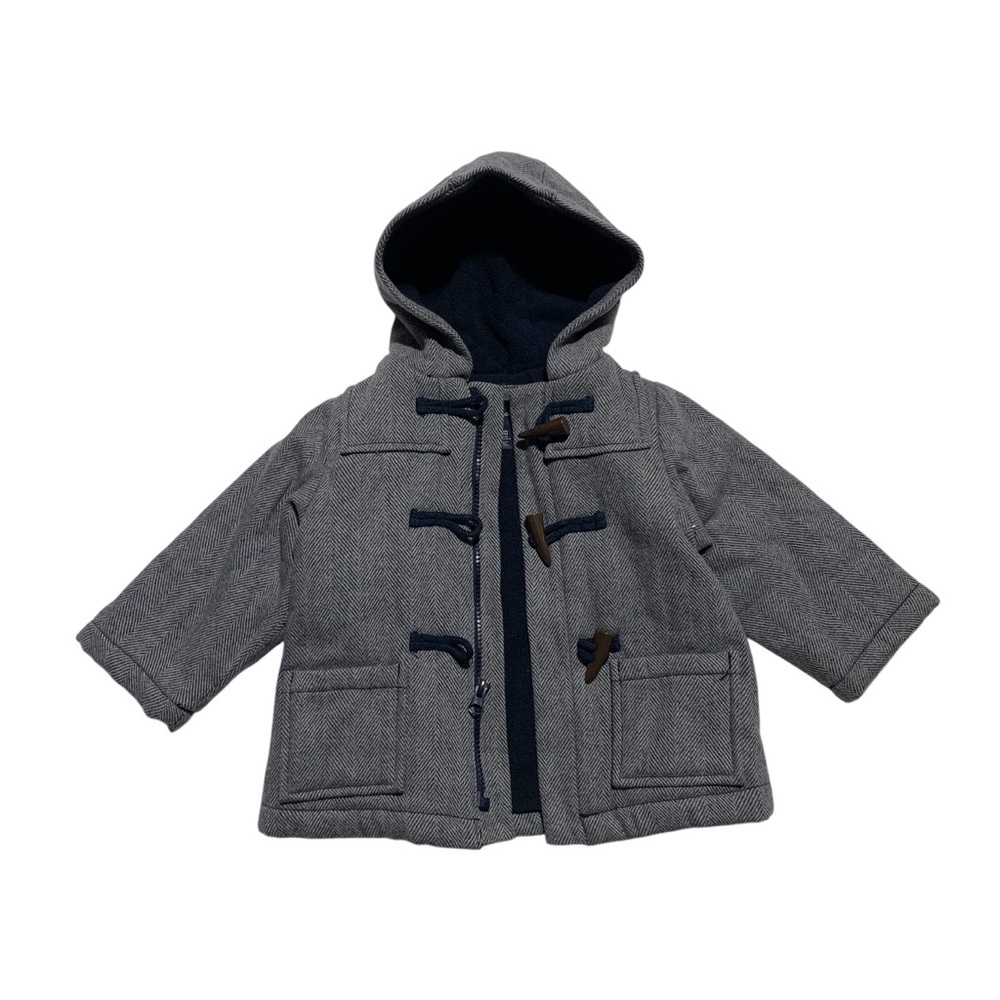 Kids Gray Hooded Herringbone‎ Toggle Coat